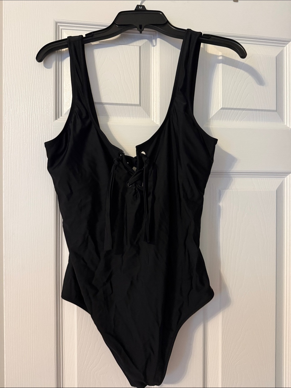 Black Lace-Up One-Piece Swimsuit